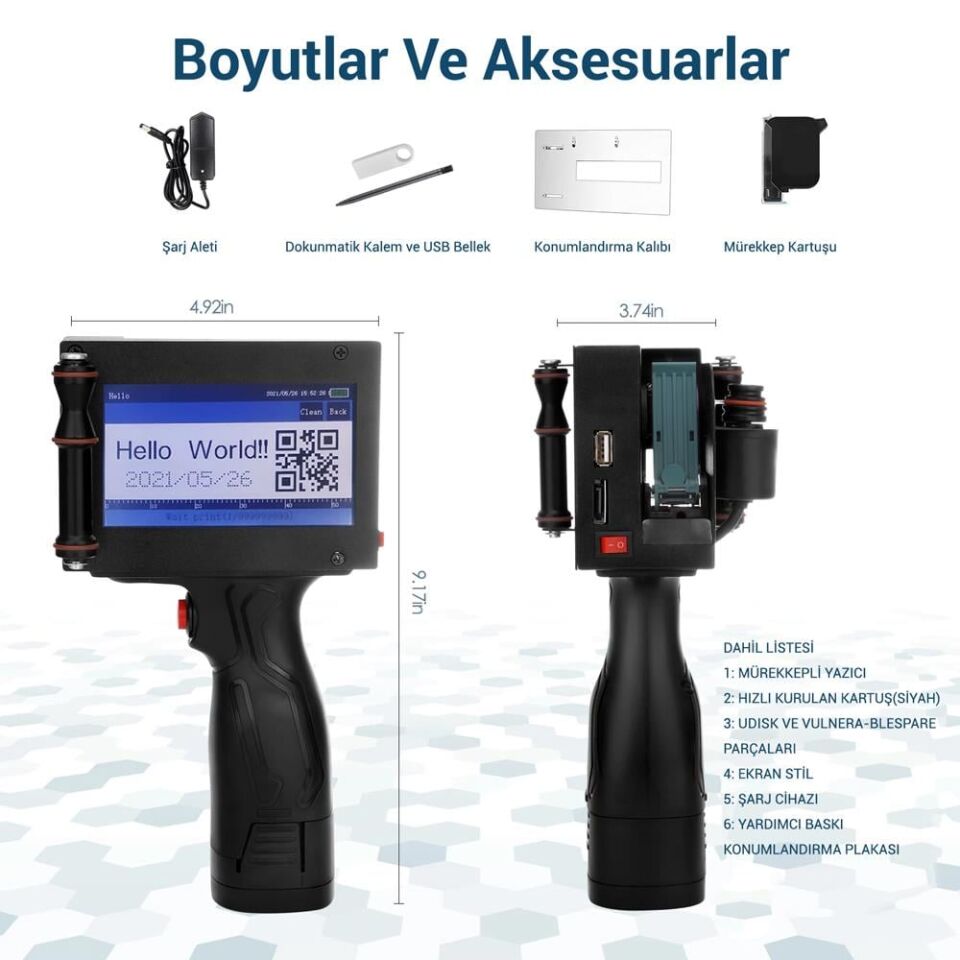 Ayt Powermaster PM-10878 4.3 İnç Dokunmatik Ekranlı Şarjlı Endüstriyel El Tipi Portatif Mürekkep Yazıcı