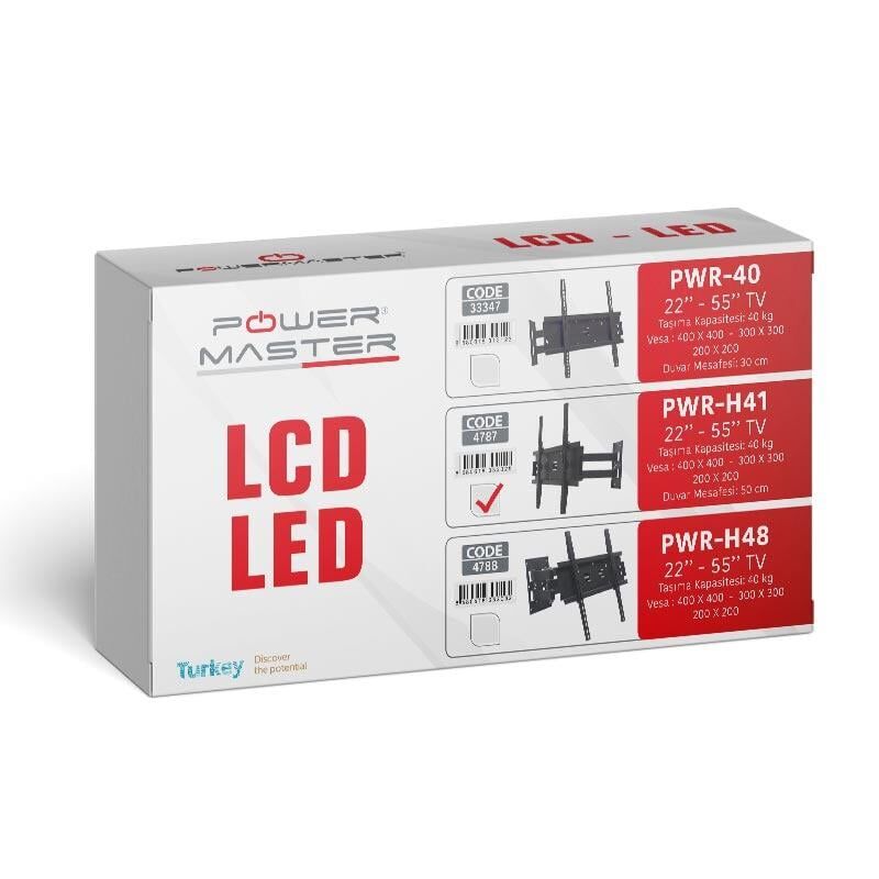 Ayt Powermaster 22-55 İnç Çift Kollu Kilitli Hareketli Duvar Askı Aparatı 55-140 Ekran Arası Uyumlu 40 Kg Taşır