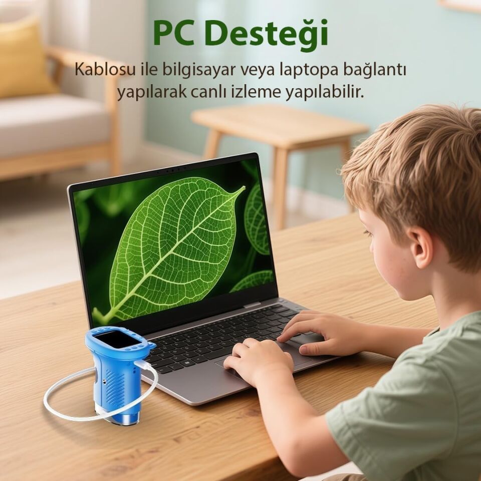 Sunup SN-37895 Çocuklar İçin Dijital Mikroskop 1000X Büyütme, 2.0'' IPS Ekran Ve Taşınabilir