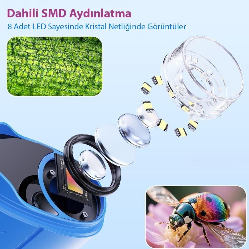 Sunup SN-37895 Çocuklar İçin Dijital Mikroskop 1000X Büyütme, 2.0'' IPS Ekran Ve Taşınabilir