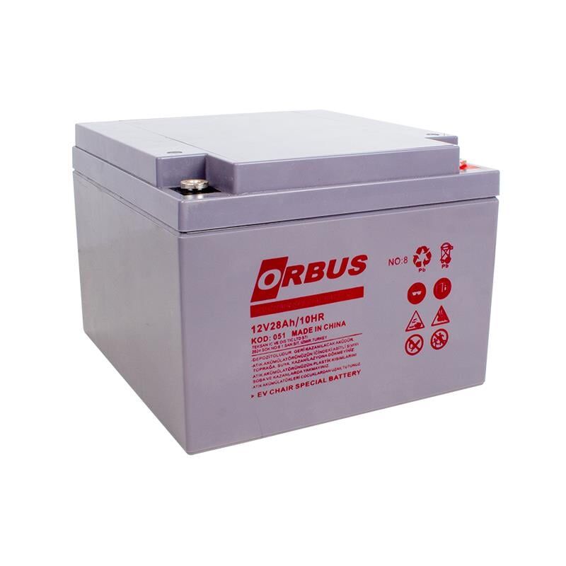 Orbus 12 V 28 A Yatık Tip Engelli Araç Aküsü 177x166x126 Mm