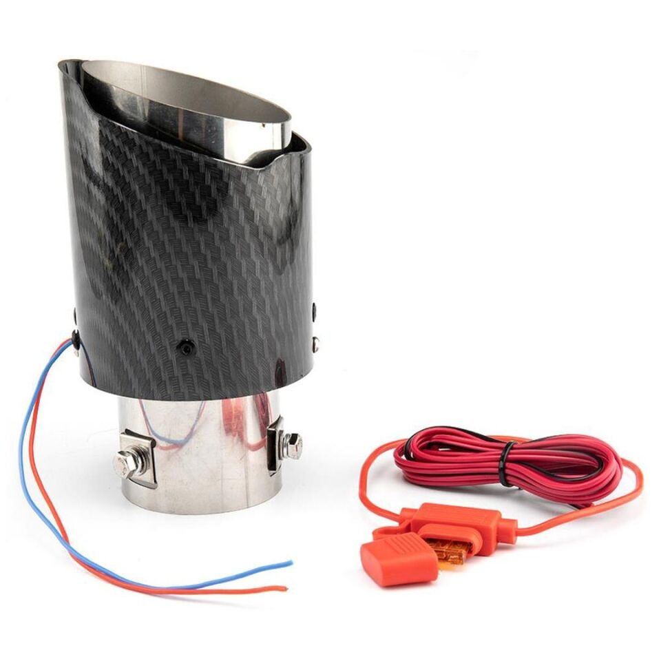Powermaster PM-20518 Karbon Fiber Görünümlü Işıklı Egzoz Başlığı Modifiye Ucu (Sabit Mavi/Kırmızı LED)