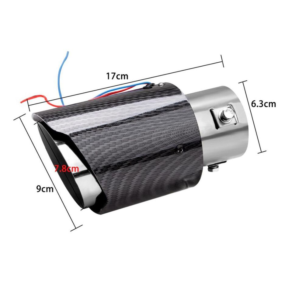 Powermaster PM-20518 Karbon Fiber Görünümlü Işıklı Egzoz Başlığı Modifiye Ucu (Sabit Mavi/Kırmızı LED)