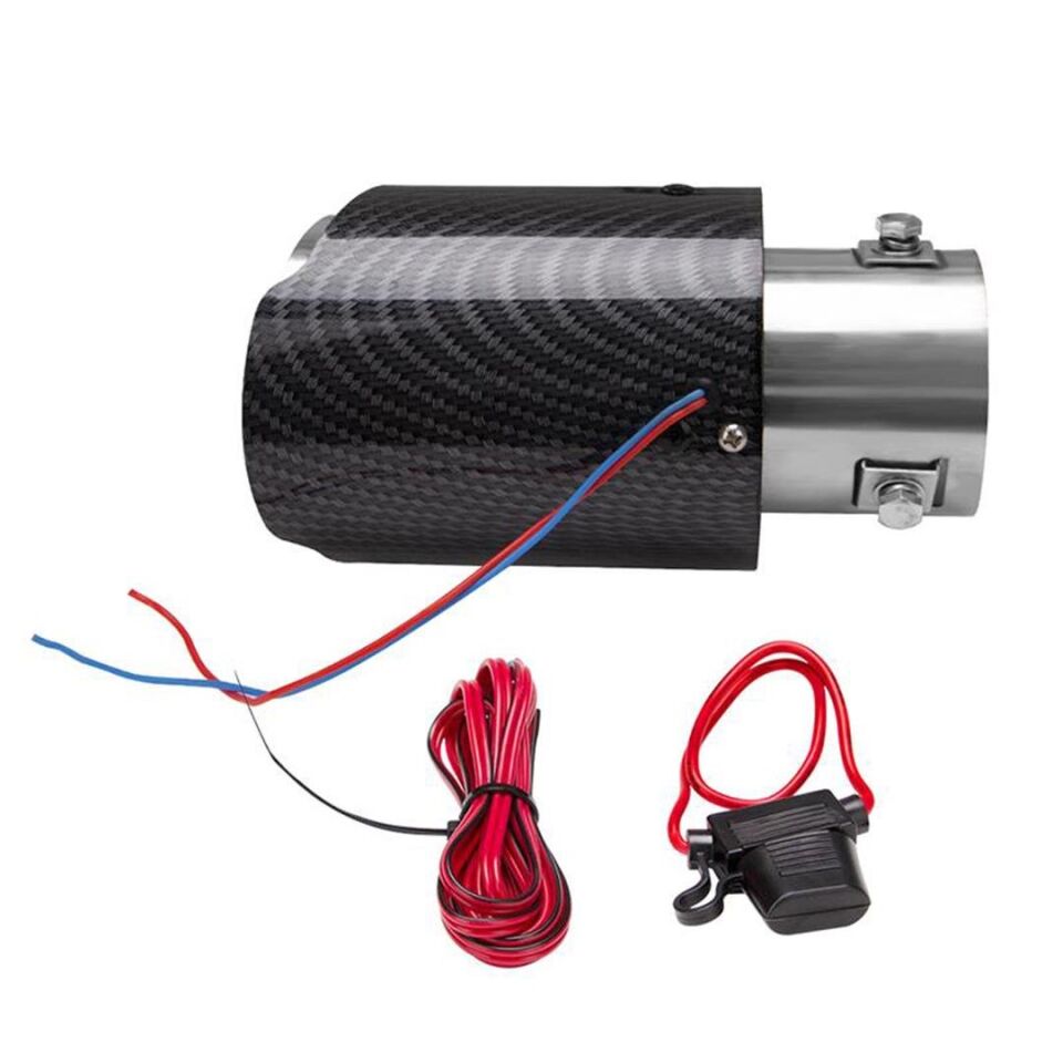 Powermaster PM-20518 Karbon Fiber Görünümlü Işıklı Egzoz Başlığı Modifiye Ucu (Sabit Mavi/Kırmızı LED)