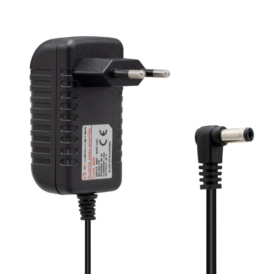 Powermaster 12 Volt 1.5 Amper Priz Tip Adaptör TM-2101 DC 12V Çıkış Güçü 18 Watt Uydu Cihazı Alıcısı Adaptörü