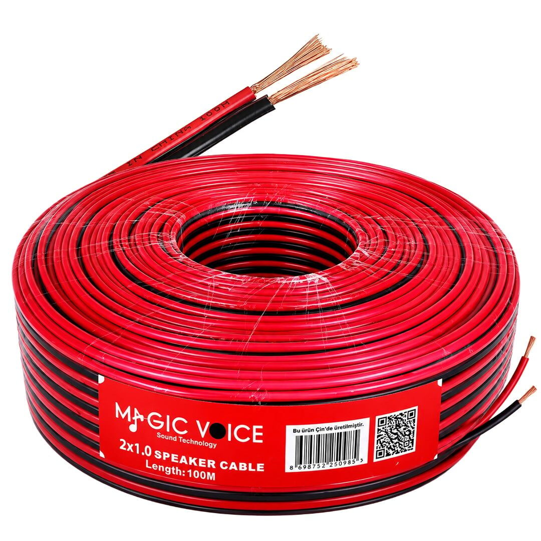 Magicvoice MV-29552 2X1.00Mm Siyah Kırmızı 100 Metre CCA Hoparlör Ses Kablosu