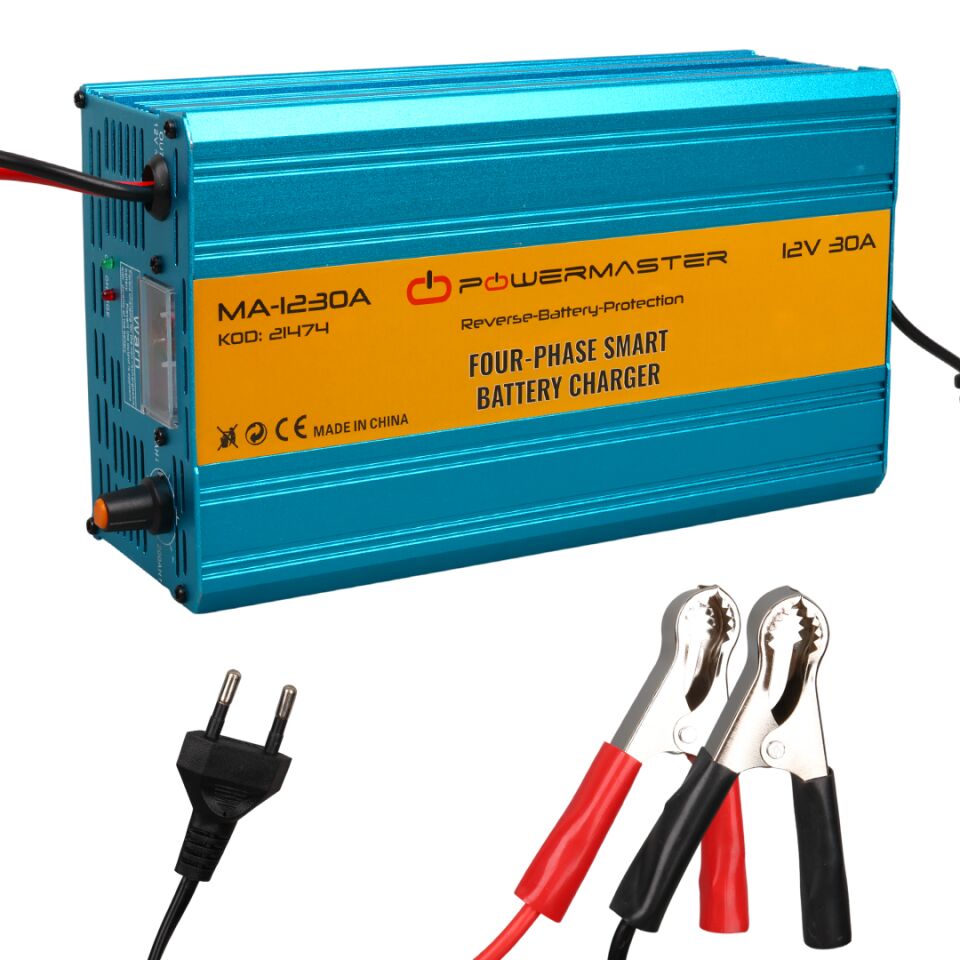 Powermaster MA-1230A 12 Volt 30 Amper Akıllı Akü Şarj Cihazı Oto Araç Motosiklet Akü Şarj Aleti