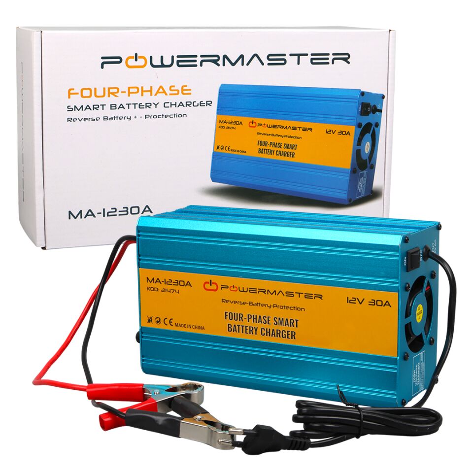 Powermaster MA-1230A 12 Volt 30 Amper Akıllı Akü Şarj Cihazı Oto Araç Motosiklet Akü Şarj Aleti