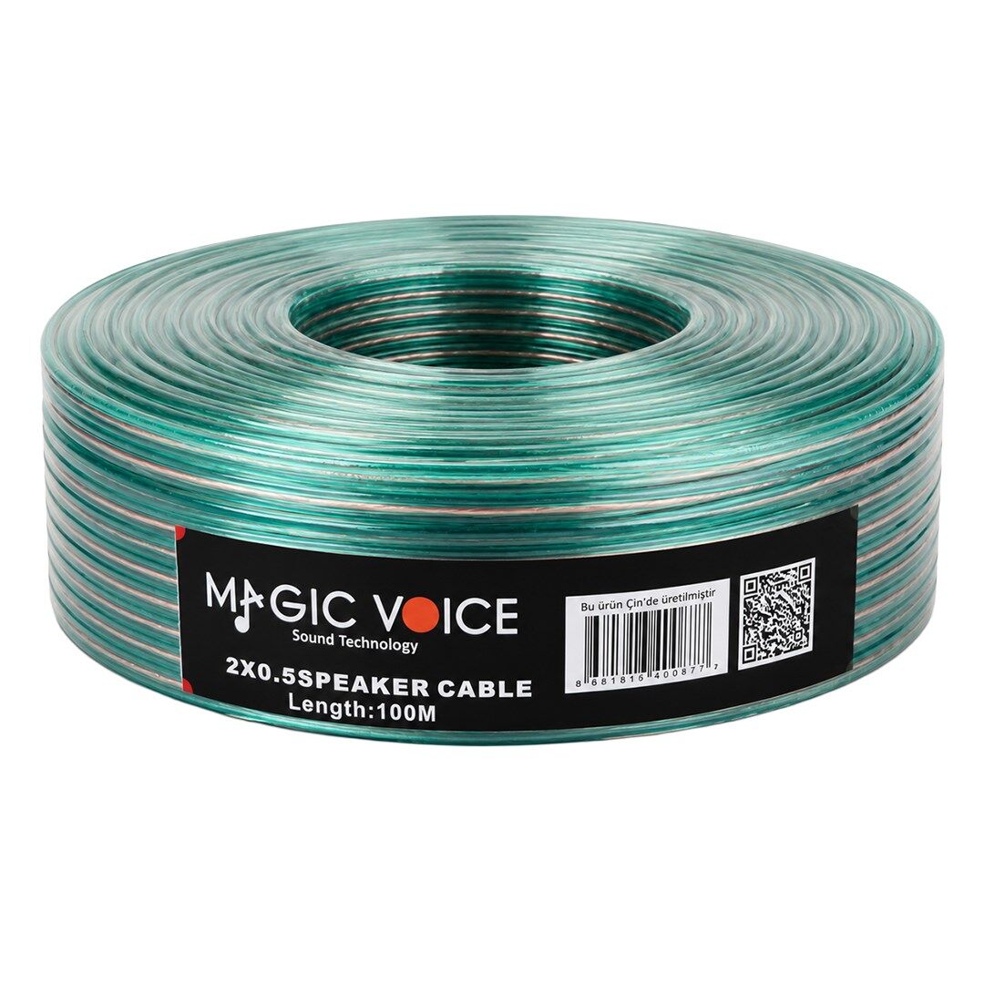 Magicvoice 2X0.50 Şeffaf Yeşil Çizgili 100 Metre Hoparlör Kablosu