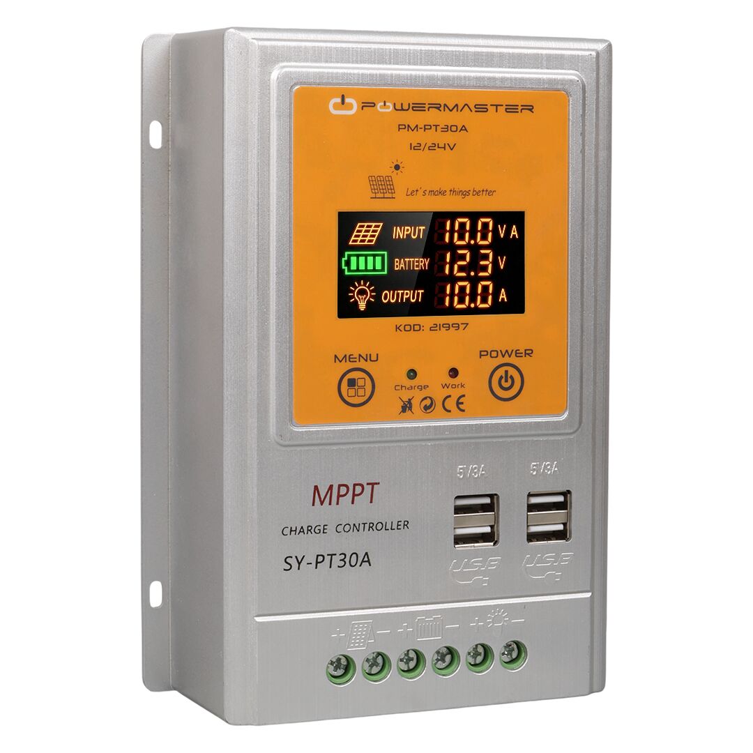 Powermaster PM-PT30A 12V 24V 30A MPPT 4 Usb'li Dijital Otomatik Solar Güneş Enerjisi Şarj Regülatörü