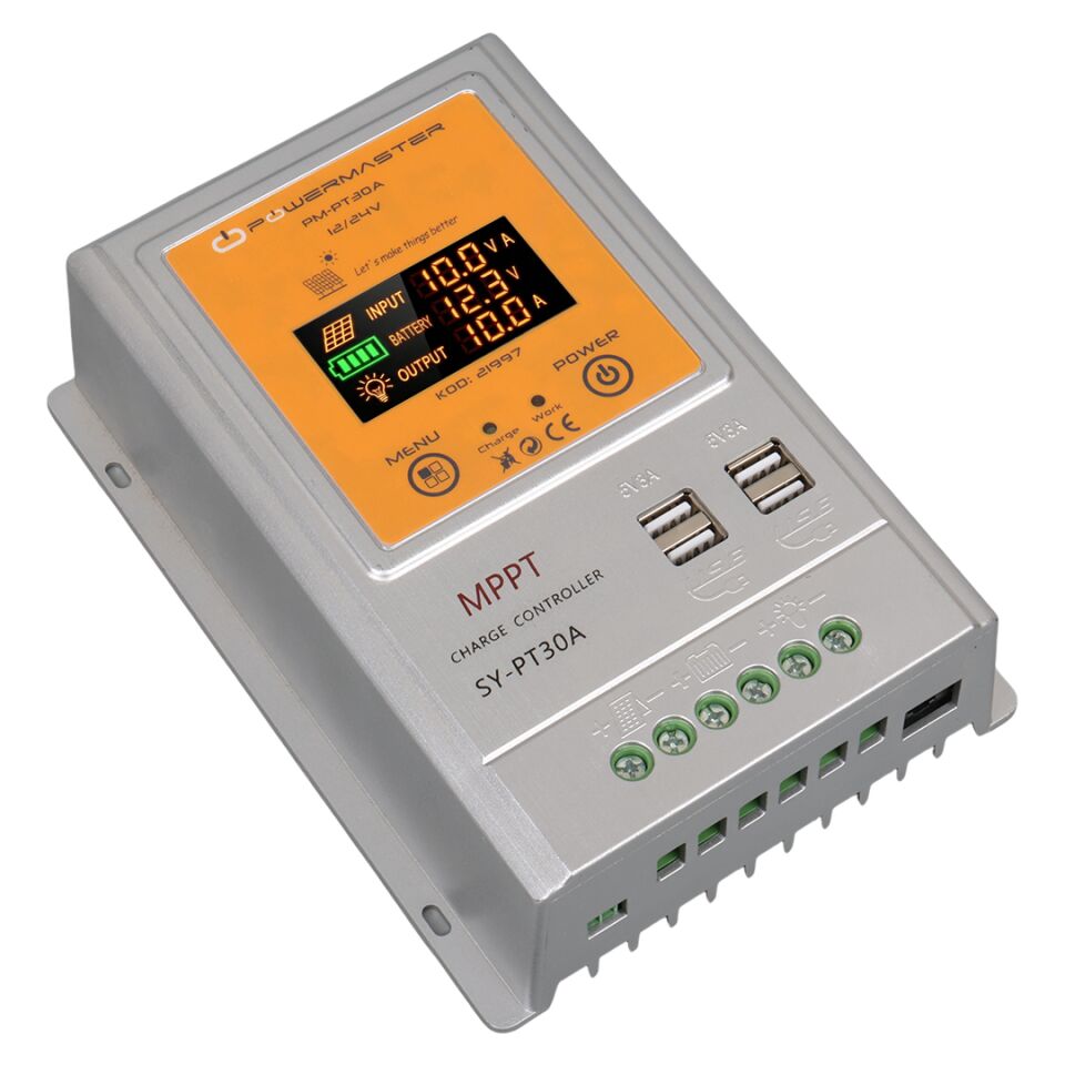 Powermaster PM-PT30A 12V 24V 30A MPPT 4 Usb'li Dijital Otomatik Solar Güneş Enerjisi Şarj Regülatörü