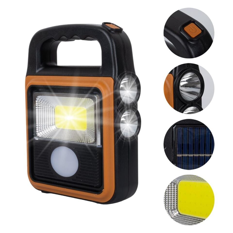 Powermaster Şarjlı Kamp Feneri Işıldak Solar Güneş Enerjili Aydınlatma 4 Kademe Powerbank Özellikli