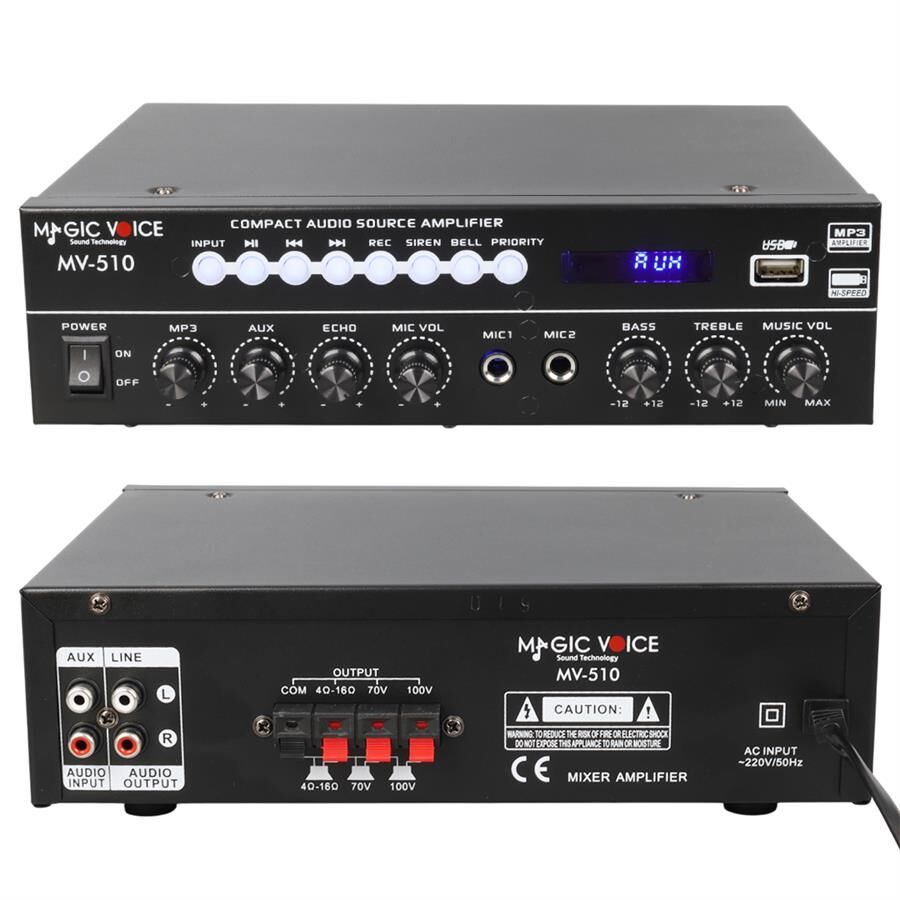 Ayt Magicvoice MV-510 50 Watt Usb Sd Kart Bluetooth Girişli Hat Trafolu Anfi Mikrofon Girişli Cami Okul Amfisi