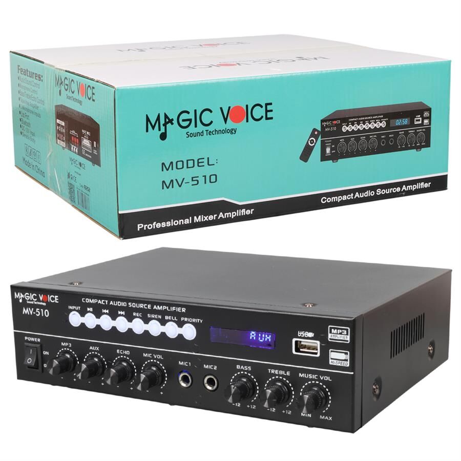 Ayt Magicvoice MV-510 50 Watt Usb Sd Kart Bluetooth Girişli Hat Trafolu Anfi Mikrofon Girişli Cami Okul Amfisi