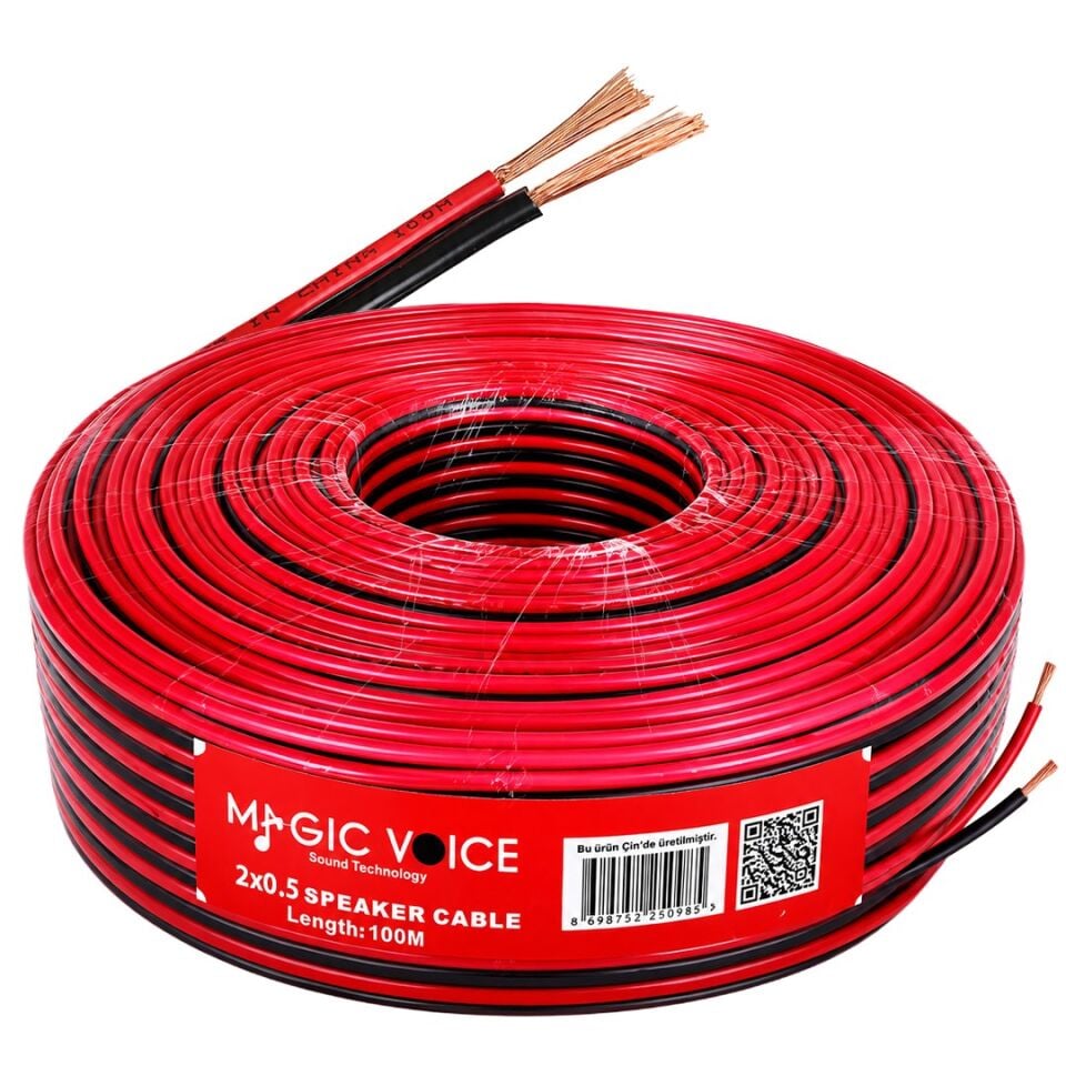 Magicvoice MV-29559 2X0.50Mm Siyah Kırmızı 100 Metre CCA Hoparlör Ses Kablosu
