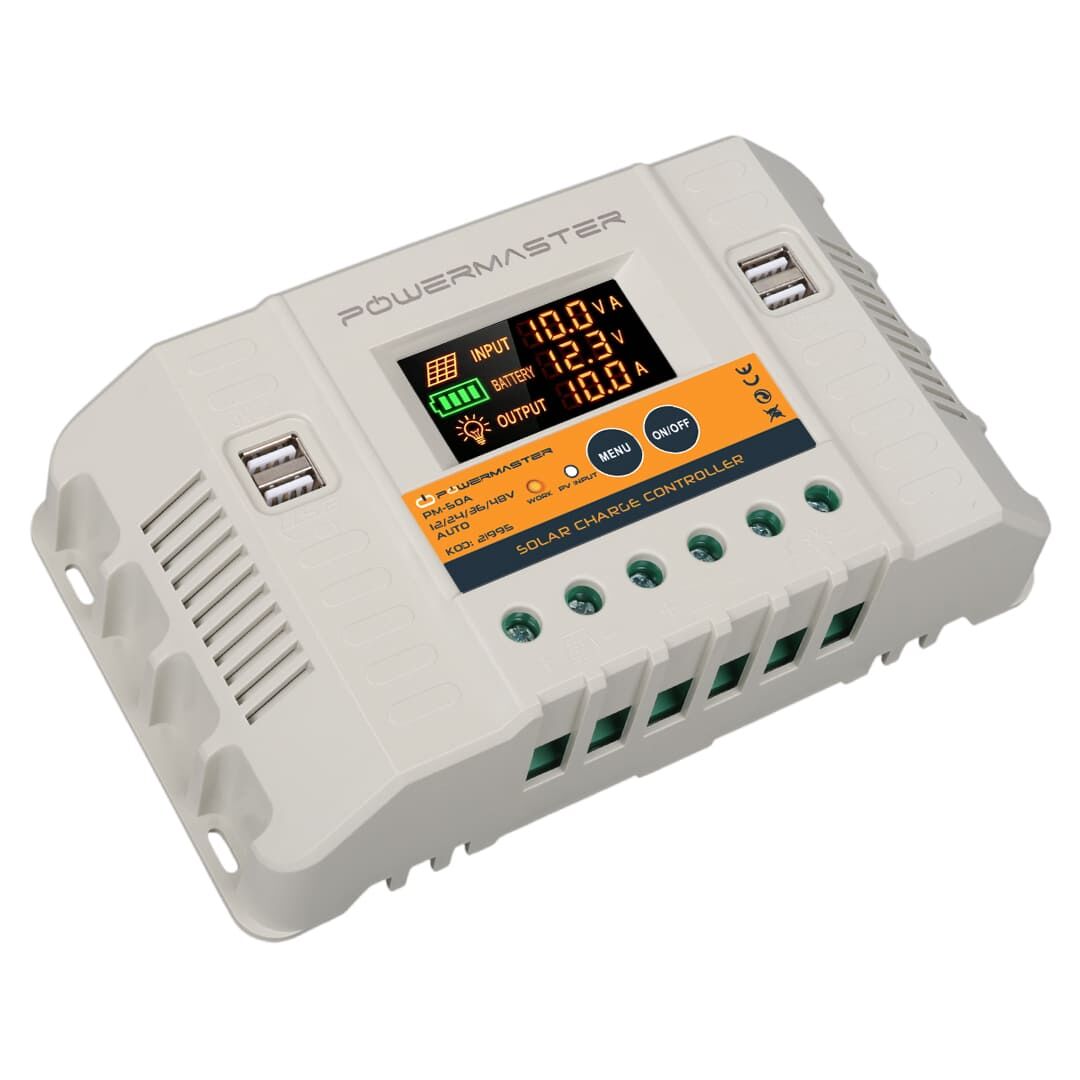 Powermaster PM-50A 12V 24V 36V 48V 50A 4 Usb'li Dijital Otomatik Solar Güneş Enerjisi Şarj Regülatörü