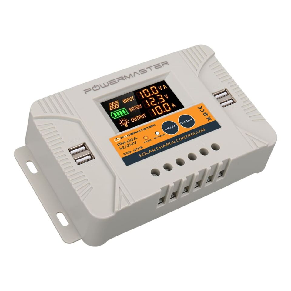 Powermaster PM-20A 12V 24V 20A 4 Usb'li Dijital Otomatik Solar Güneş Enerjisi Şarj Regülatörü