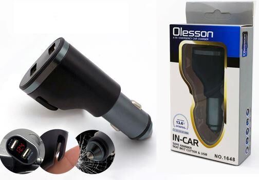 Olesson 1648 12-24V Çift USB Girişli 5V-2.4A Dijital Voltaj Ekranlı Araç Çakmaklık Şarj Aleti