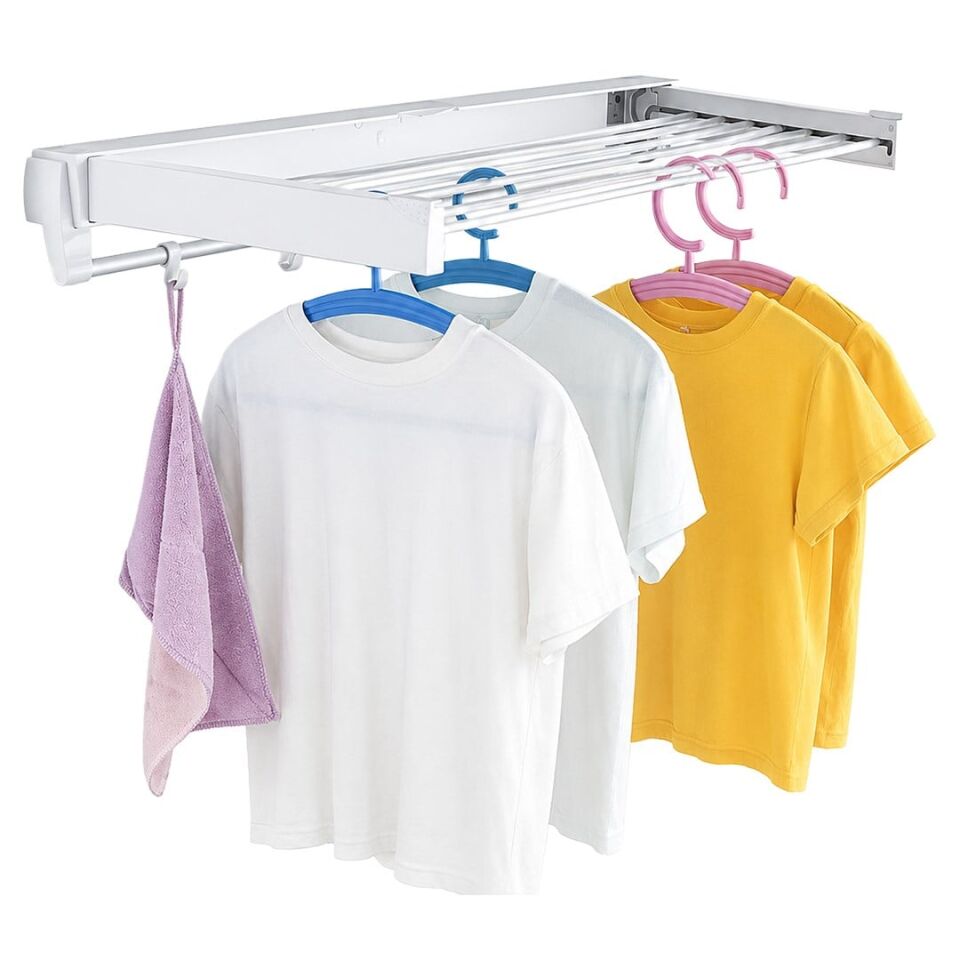 Sunup SN-37717 Katlanabilir Çamaşır Askılığı Duvara Monte Gizli Balkon Akordeon Kurutma Beyaz