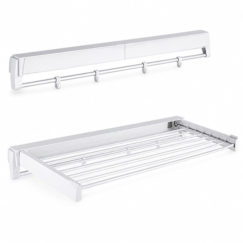 Sunup SN-37717 Katlanabilir Çamaşır Askılığı Duvara Monte Gizli Balkon Akordeon Kurutma Beyaz