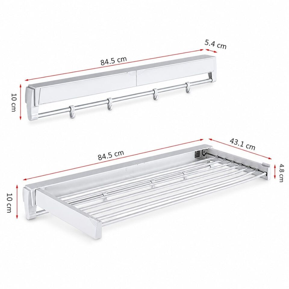 Sunup SN-37717 Katlanabilir Çamaşır Askılığı Duvara Monte Gizli Balkon Akordeon Kurutma Beyaz