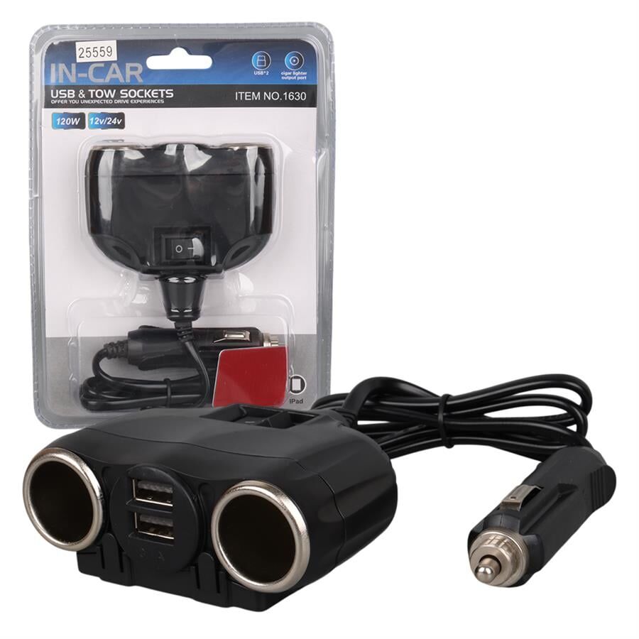 Ayt Olesson 1630 12-24V Çiftli Çift Usbli 120W 80 Cm Kablolu Araç Oto Tır Çakmak Çoklayıcı Çakmaklık Çoğaltıcı