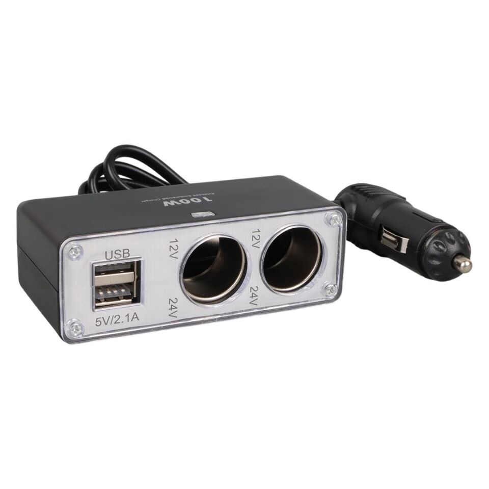 Ayt Olesson 1647 12-24V 3 Lü Çift Usb li 100W 70 Cm Kablolu Araç Oto Tır Çakmak Çoklayıcı Çakmaklık Çoğaltıcı