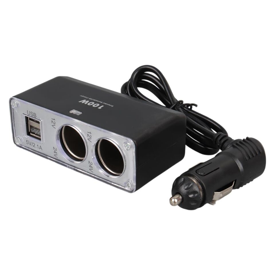 Ayt Olesson 1647 12-24V 3 Lü Çift Usb li 100W 70 Cm Kablolu Araç Oto Tır Çakmak Çoklayıcı Çakmaklık Çoğaltıcı