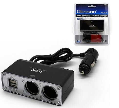 Ayt Olesson 1647 12-24V 3 Lü Çift Usb li 100W 70 Cm Kablolu Araç Oto Tır Çakmak Çoklayıcı Çakmaklık Çoğaltıcı