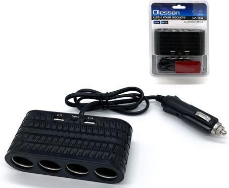 Ayt Olesson 1654 12-24V 4Lü Çift Usb Type-C 120W 80Cm Kablolu Araç Oto Tır Çakmak Çoklayıcı Çakmaklık Çoğaltıcı