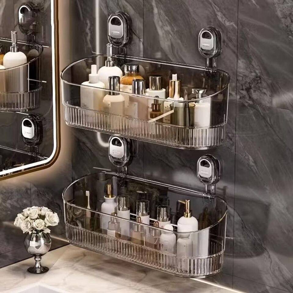 Sunup SN-29266 Vantuzlu Şeffaf Banyo Mutfak Rafı Organizer Banyo Düzenleyici Raf