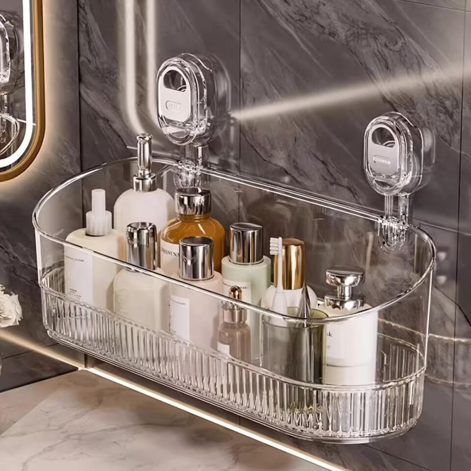 Sunup SN-29266 Vantuzlu Şeffaf Banyo Mutfak Rafı Organizer Banyo Düzenleyici Raf