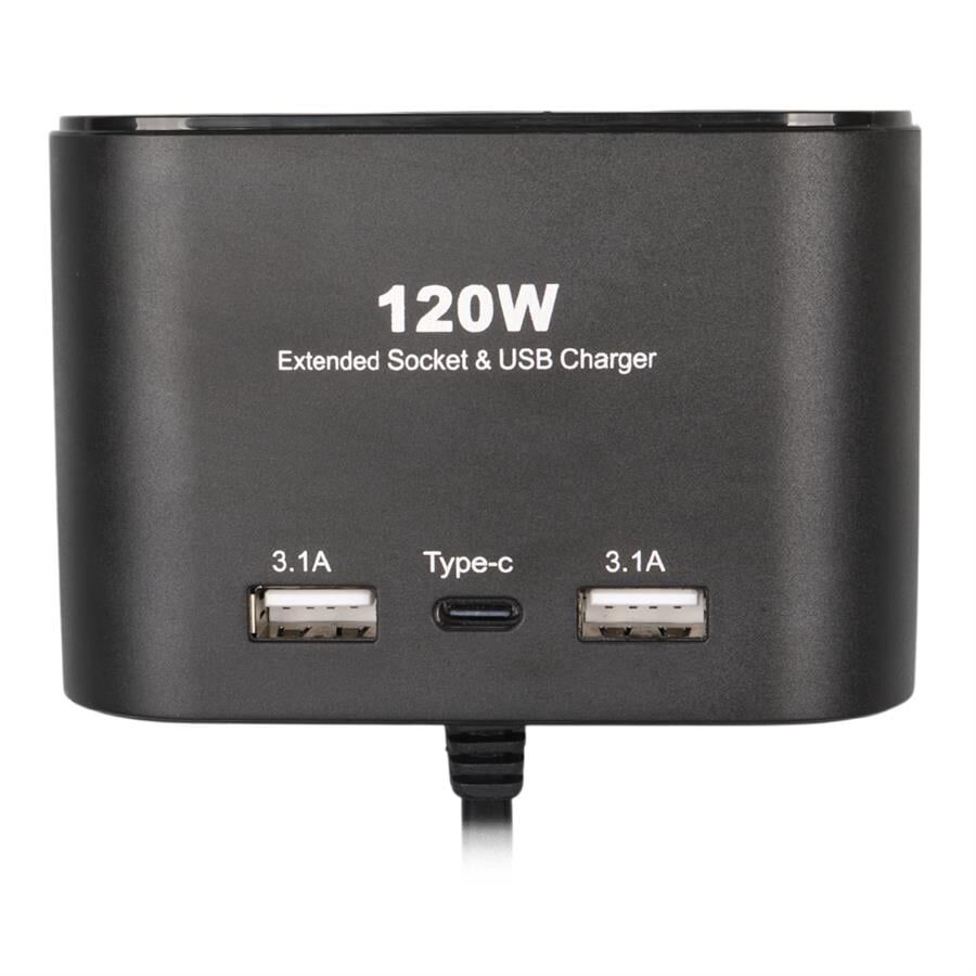 Ayt Olesson 1653 12-24V 3Lü Çift Usb Type-C 100W 70 Cm Kablolu Araç Oto Tır Çakmak Çoklayıcı Çakmaklık Çoğaltıcı
