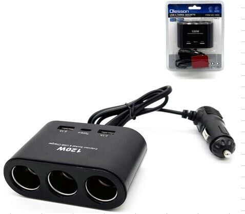 Olesson 1653 12-24V Çift USB + TYPE-C Girişli 100W 70Cm Kablolu 3'Lü Araç Çakmak Çoklayıcı