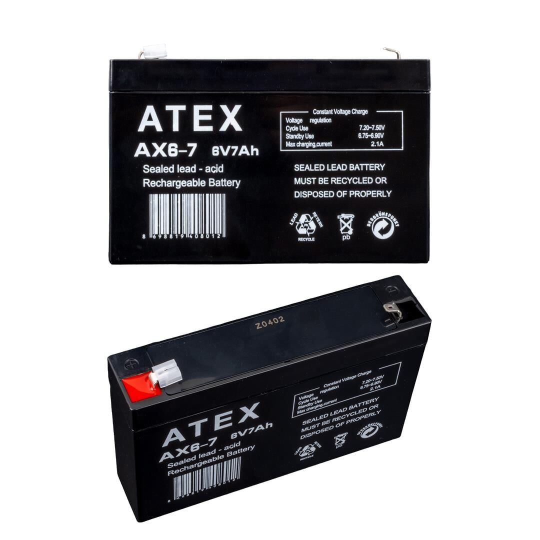 Atex 6 Volt 7 Amper Kurşun asit Akü Yeni Tarihli Taze Akü 150 X 50 X 94 Mm