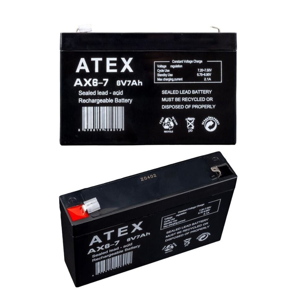 Atex 6 Volt 7 Amper Kurşun asit Akü Yeni Tarihli Taze Akü 150 X 50 X 94 Mm