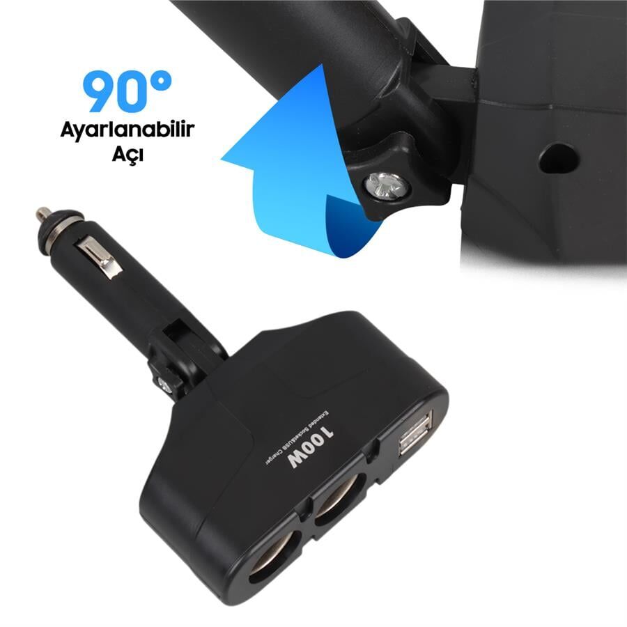 Ayt Olesson 1652 12-24V Çiftli Çift Usbli 100W Araç Oto Tır Çakmak Çoklayıcı Çakmaklık Çoğaltıcı