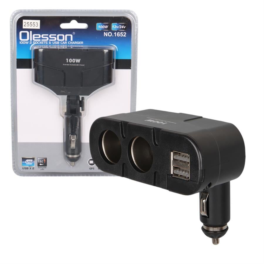 Ayt Olesson 1652 12-24V Çiftli Çift Usbli 100W Araç Oto Tır Çakmak Çoklayıcı Çakmaklık Çoğaltıcı