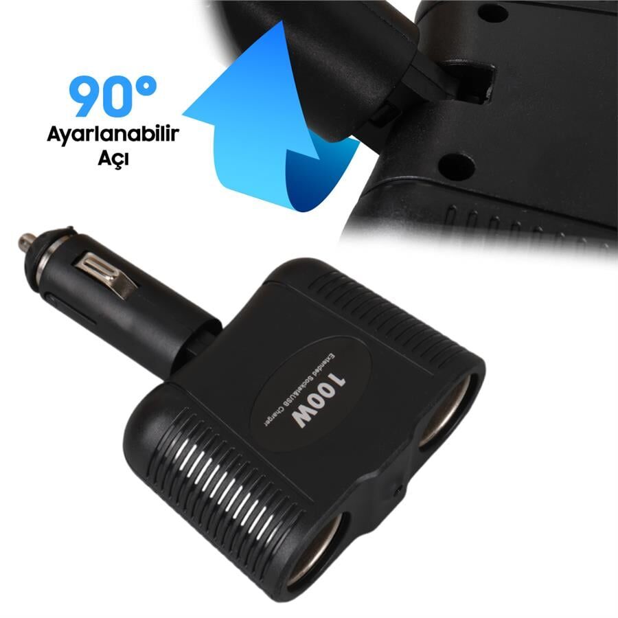 Ayt Olesson 1643 12-24V Çiftli 100W Araç Oto Tır Çakmak Çoklayıcı Çakmaklık Çoğaltıcı