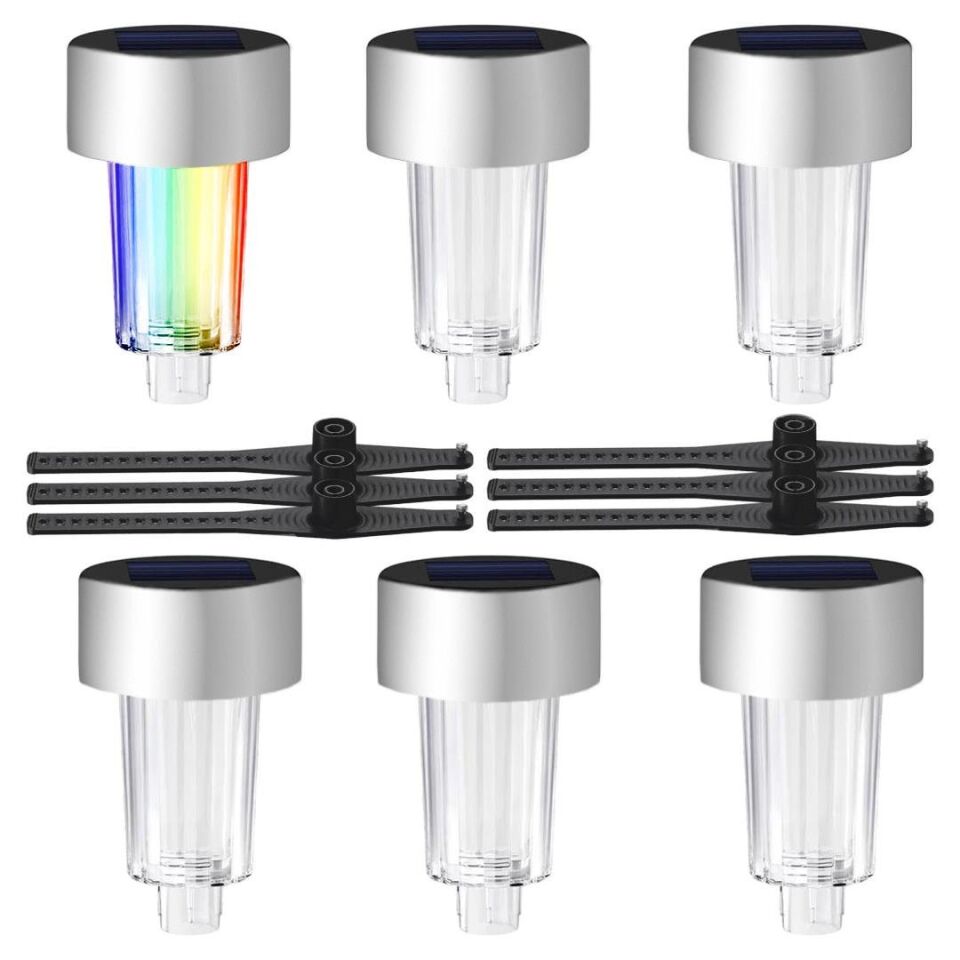 Powermaster PM-26962 Metal Gövdeli Dc 5V RGB Solar Güneş Enerjili Balkon Havuz Bahçe Lambası 6'Lı Paket