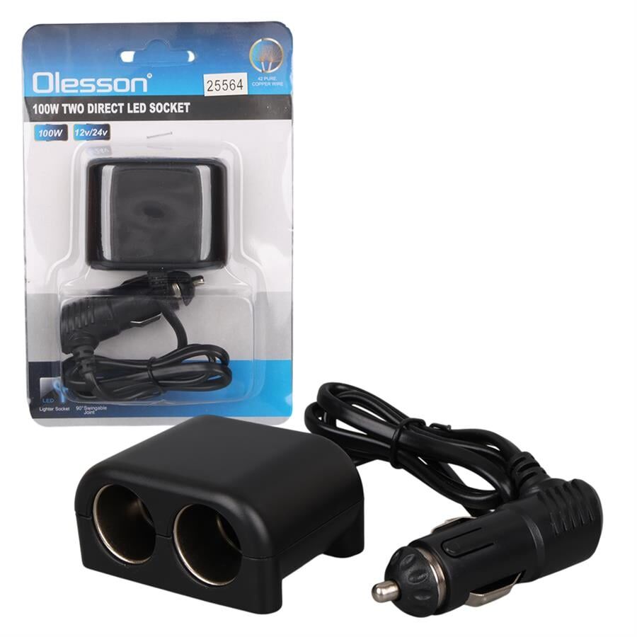 Ayt Olesson 1644 12-24V Çiftli 100W 70Cm Kablolu Araç Oto Tır Çakmak Çoklayıcı Çakmaklık Çoğaltıcı