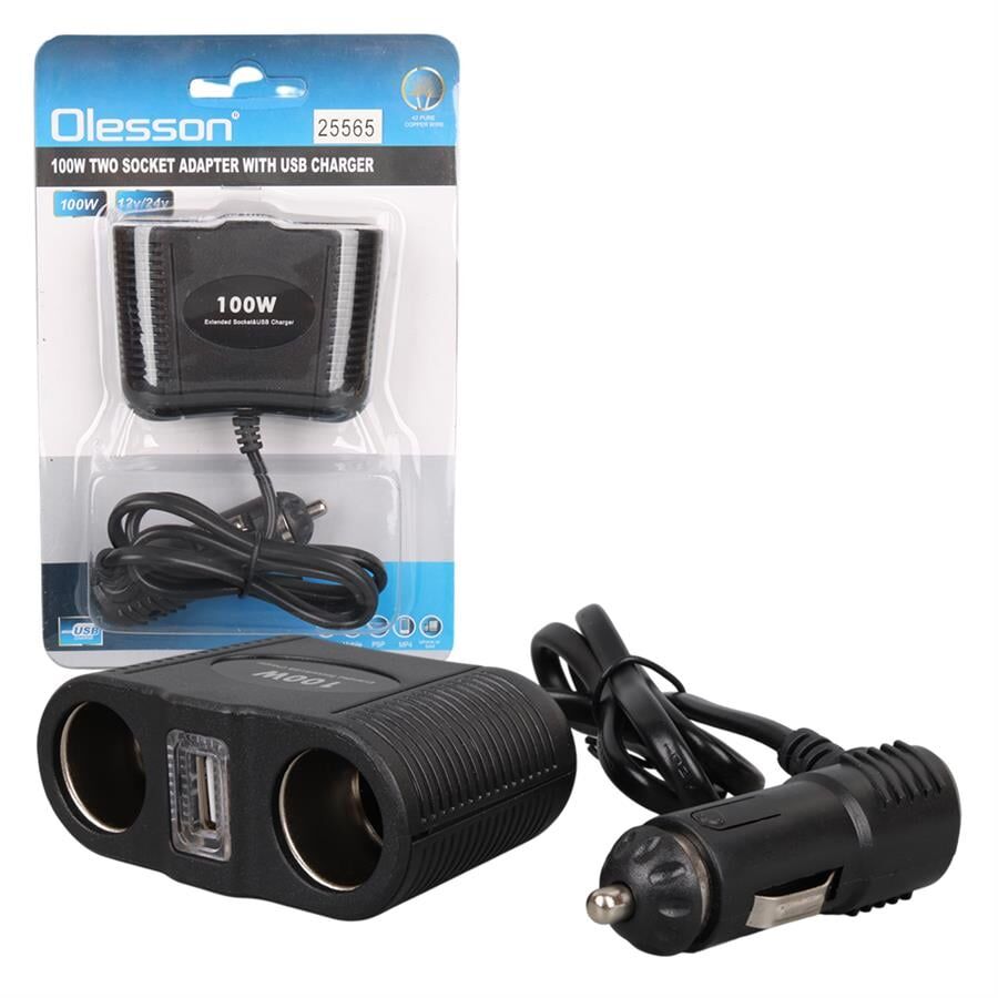 Ayt Olesson 1645 12-24V Çiftli Usbli 100W 70Cm Kablolu Araç Oto Tır Çakmak Çoklayıcı Çakmaklık Çoğaltıcı