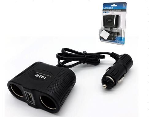 Olesson 1645 12-24V Tek USB Girişli 100W 70Cm Kablolu 2'Li Araç Çakmak Çoklayıcı