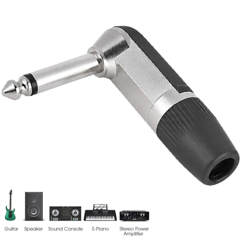 Ayt Gitar Jack 6.3 Mm Mono L Tip Plastik Gövde Metal Uç Gitar Ses Kablosu Soketi