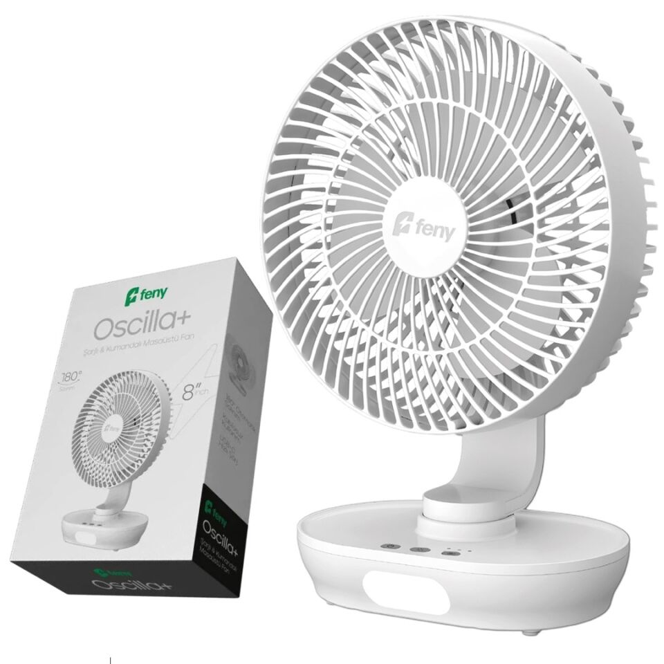 FENY OSCİLLA 3 KADEME HIZ AYARLI 180° 3000 MAH ŞARJLI KUMANDALI 8'' MASÜSTÜ FAN VANTİLATÖR