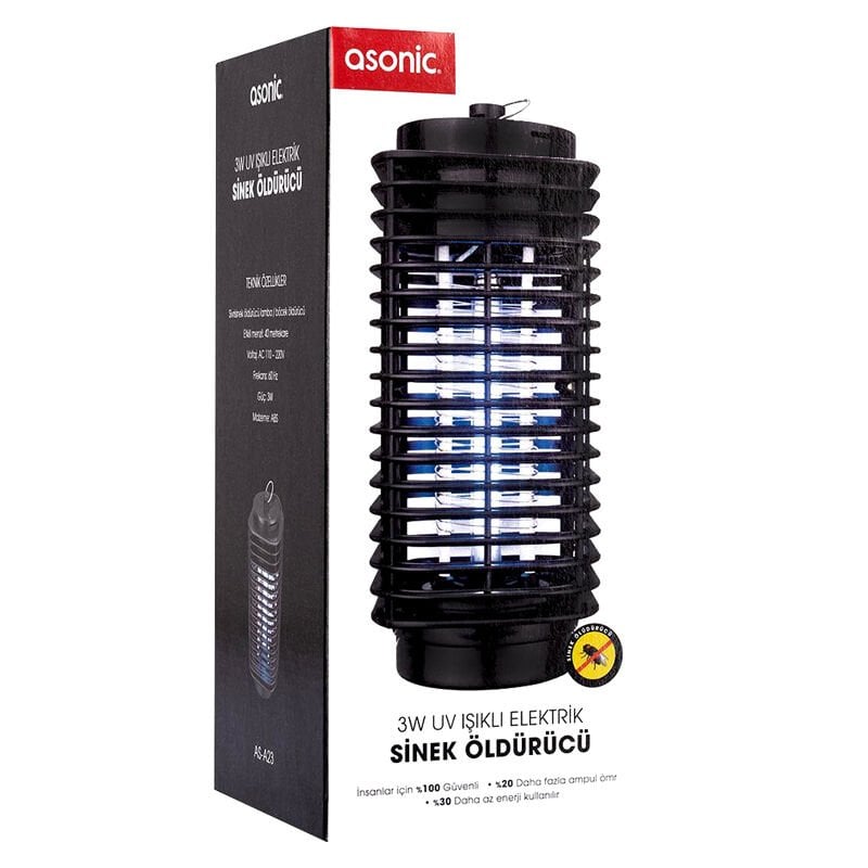 Ayt Asonic AS-A23 3 Watt Siyah UV Işıklı Sinek Öldürücü Sivri Sinek Cız Mor Işık