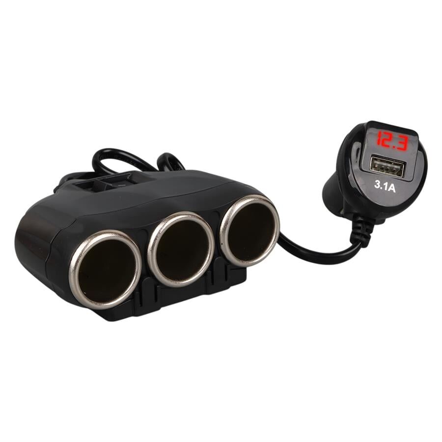 Ayt Olesson 1634 12-24V 3Lü Usbli 120W 80Cm Kablolu Dijital Ekranlı Araç Oto Tır Çakmak Çoklayıcı Çakmaklık Çoğaltıcı