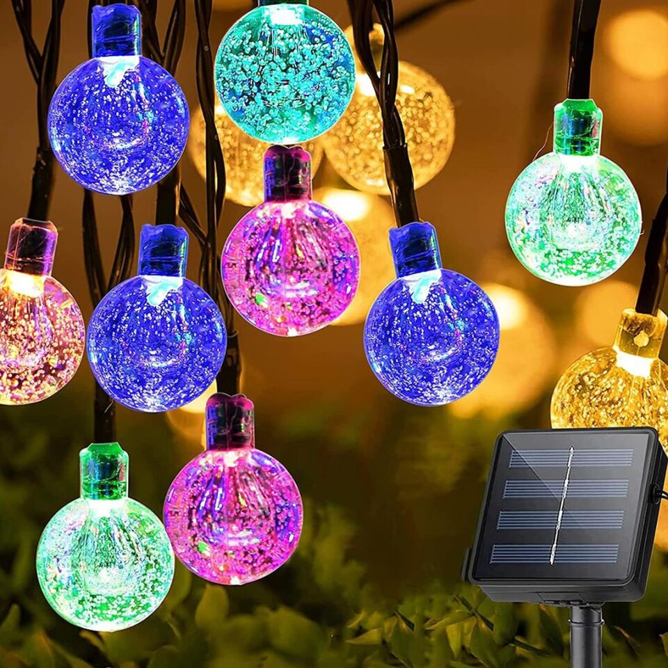 Powermaster PM-29079 Solar Kristal Top Dekoratif Bahçe Lambası 5M Çok Renkli Animasyonlu Dış Mekan LED Işık Zinciri