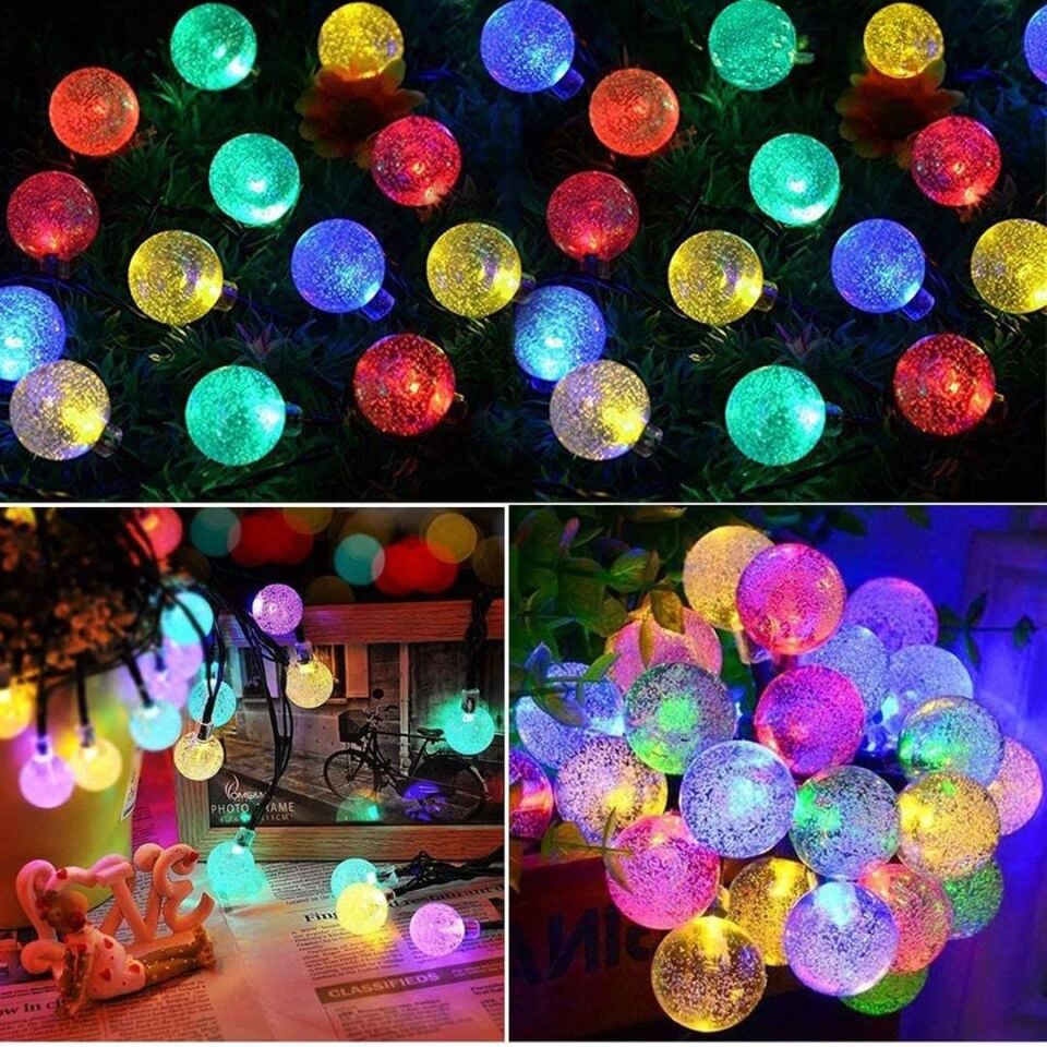 Powermaster PM-29079 Solar Kristal Top Dekoratif Bahçe Lambası 5M Çok Renkli Animasyonlu Dış Mekan LED Işık Zinciri