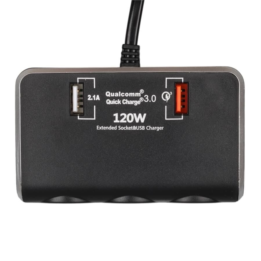 Olesson 1639 12-24V Çift USB Girişli Hızlı Şarj Destekli 120W 80Cm Kablolu Dijital Voltaj Ekranlı 3'Lü Araç Çakmak Çoklayıcı